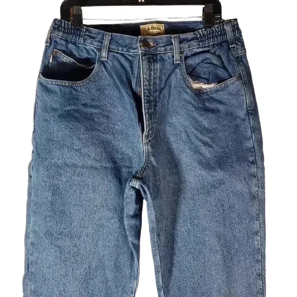 LL Bean Comfort Waist Flannel Blue Jeans Sz 36x29
